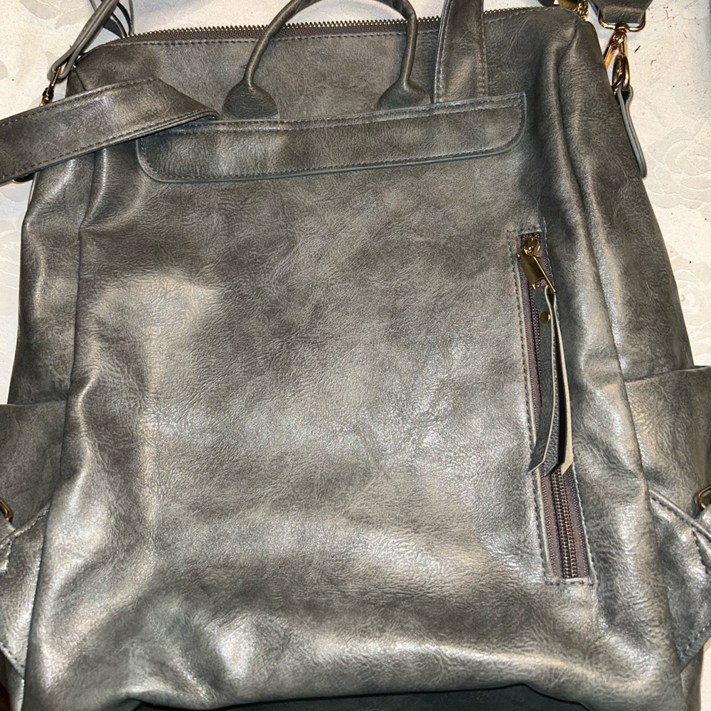 Gray Soft Surface Multifunctional Retro Backpack … - image 3